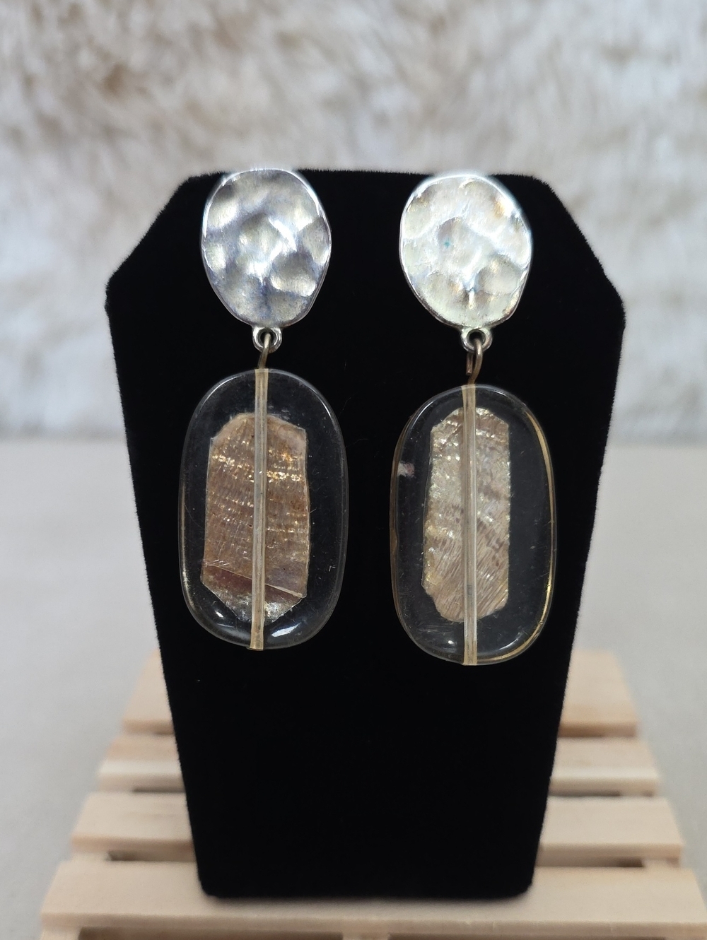 Chico's Silver Tone & Clear Acrylic Statement Drop Earrings